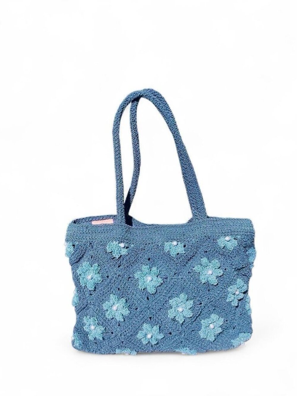 Arabella Blue Crochet Floral Pearl Shoulder Bag Coquette Purse